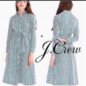 J. Crew blue green Tie-waist shirtdress in stripe 2